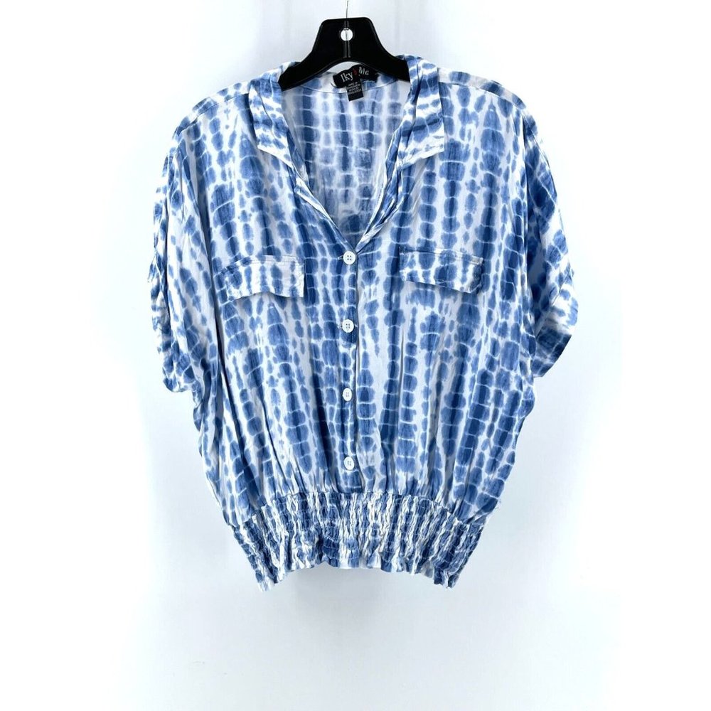 Iky & Me Women's Short Sleeve Button Up Tie Dye Pockets Shirt Top Size Medium